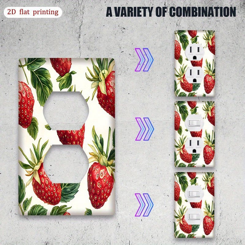 1Pc Double Toggle Watercolor Strawberry Leaf Design Power Socket Cover Wall Plate For Kitchen Home Office Bedroom - Image 4