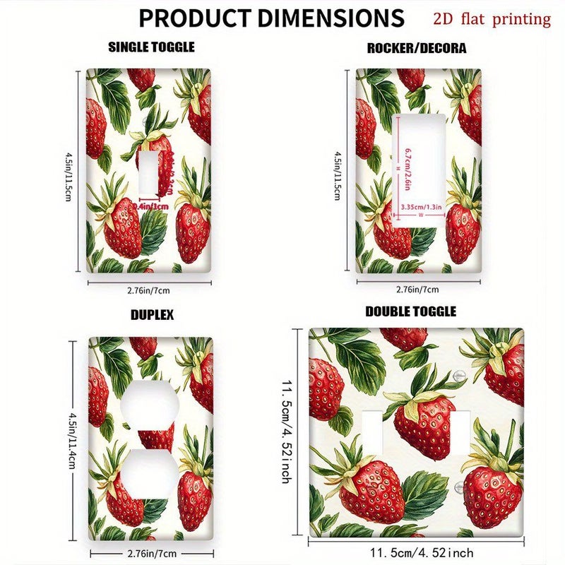 1Pc Double Toggle Watercolor Strawberry Leaf Design Power Socket Cover Wall Plate For Kitchen Home Office Bedroom - Image 3