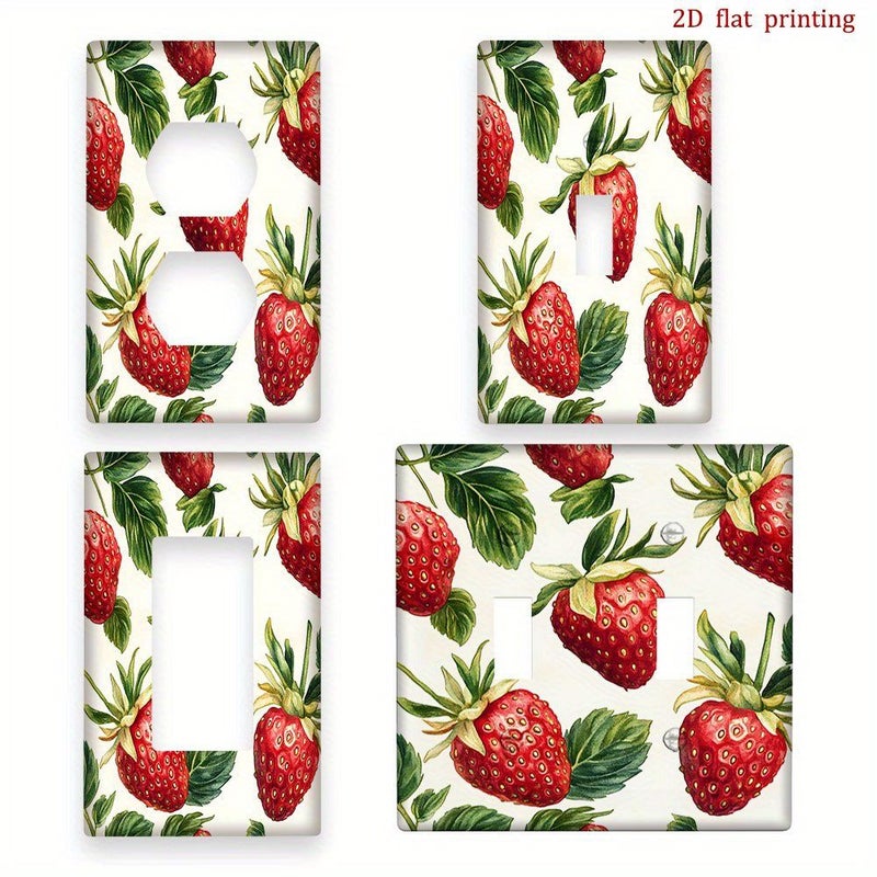 1Pc Double Toggle Watercolor Strawberry Leaf Design Power Socket Cover Wall Plate For Kitchen Home Office Bedroom - Image 1
