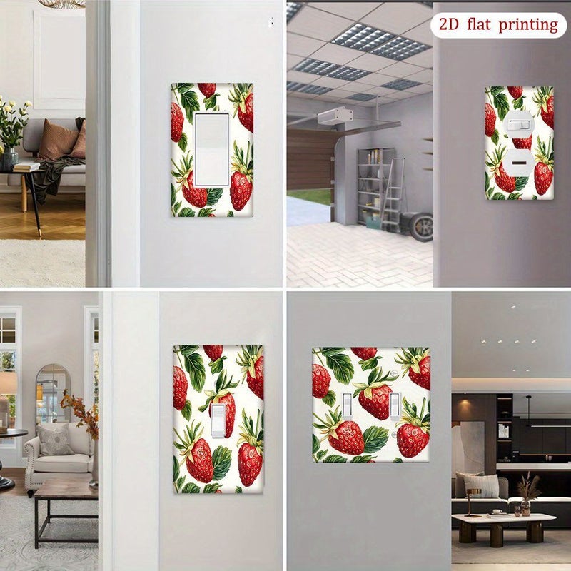 1Pc Double Toggle Watercolor Strawberry Leaf Design Power Socket Cover Wall Plate For Kitchen Home Office Bedroom - Image 2