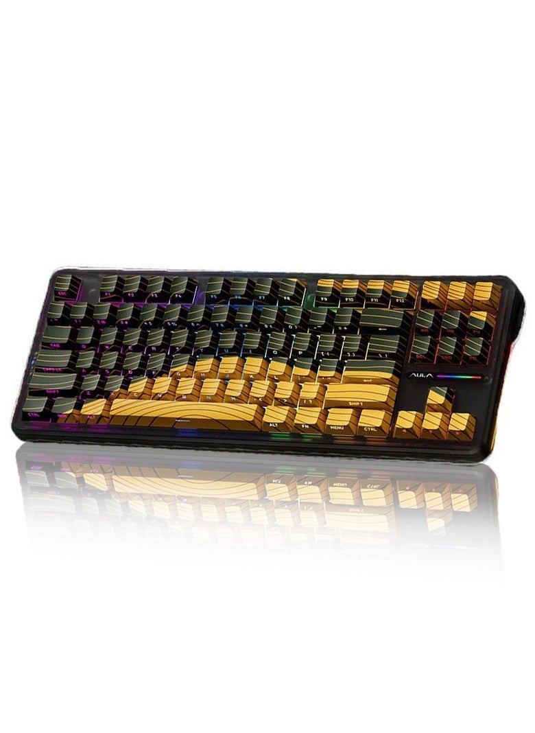 AULA - F87 Pro Wireless Mechanical Keyboard 3 Modes (Bluetooth/2.4GHz/Tpye-C) Gaming Keyboard Graywood Switch - Image 1