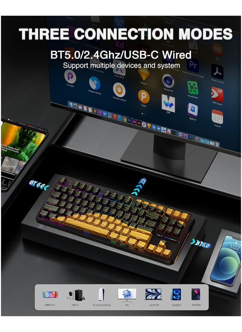 AULA - F87 Pro Wireless Mechanical Keyboard 3 Modes (Bluetooth/2.4GHz/Tpye-C) Gaming Keyboard Graywood Switch - Image 1