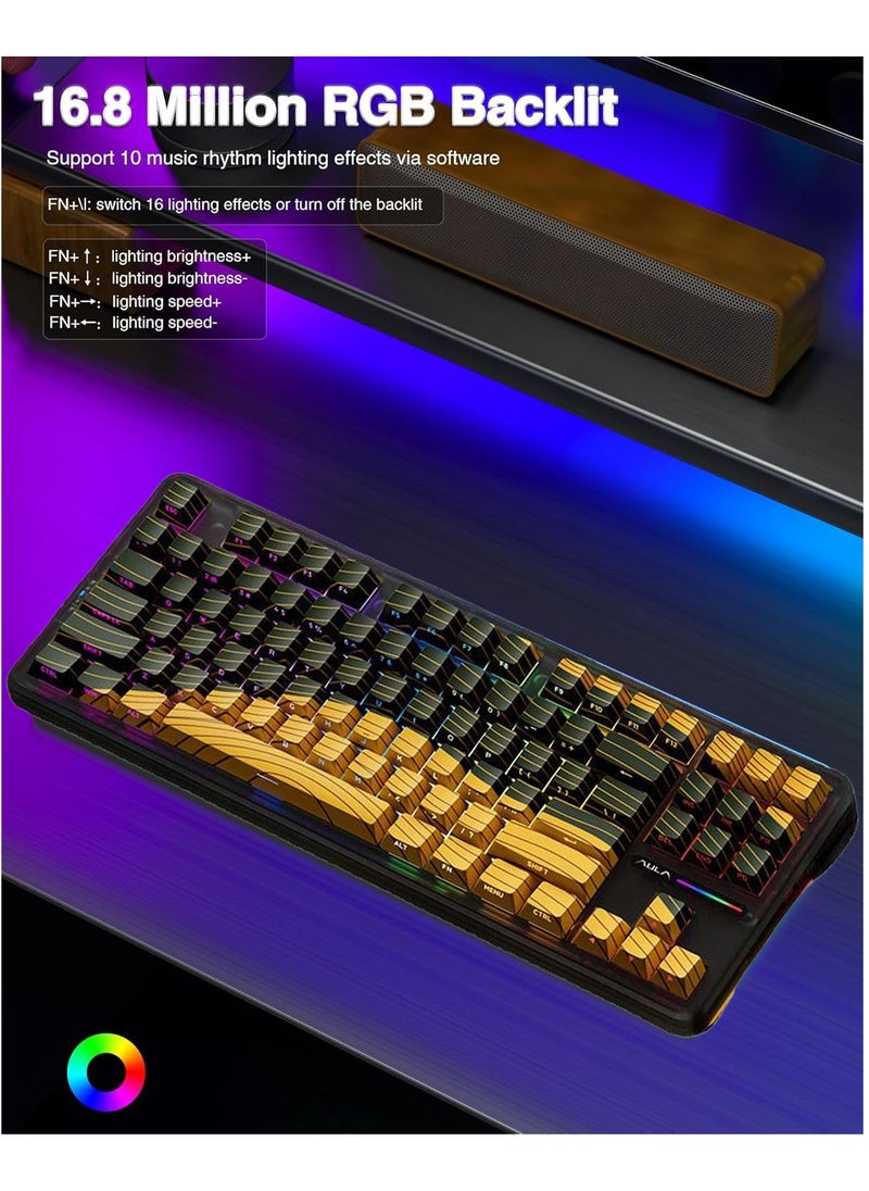 AULA - F87 Pro Wireless Mechanical Keyboard 3 Modes (Bluetooth/2.4GHz/Tpye-C) Gaming Keyboard Graywood Switch - Image 1