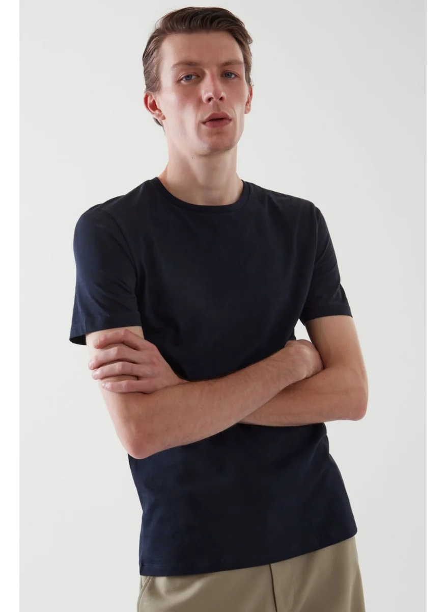 Cool Tarz Cool Style Navy Blue Basic Men's Slim Fit 100% Cotton Short Sleeve Crew Neck T-Shirt
