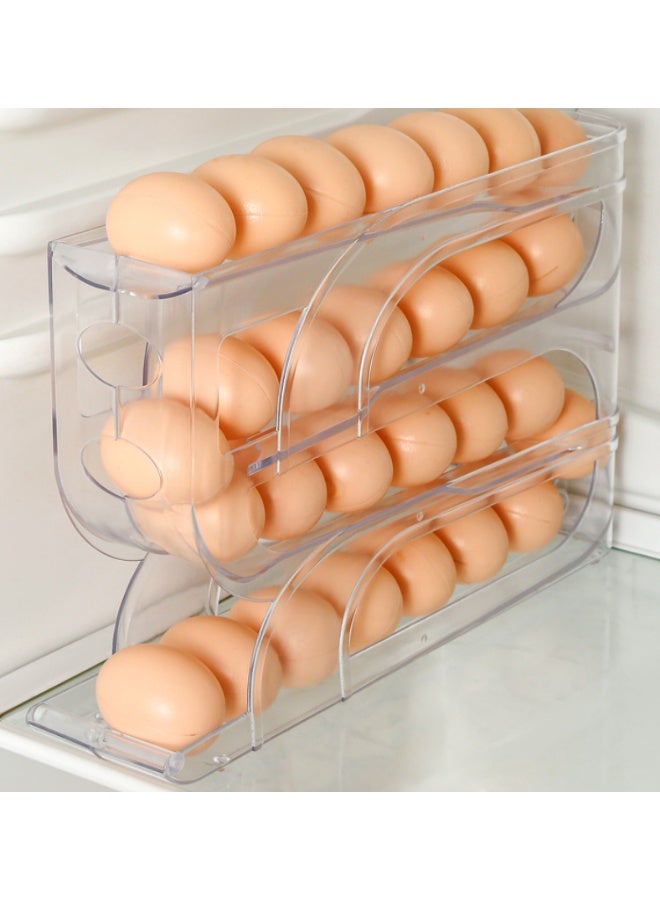 Egg Holder for Fridge, Automatic Rolling Egg Container for Refrigerator, Clear Plastic Egg Dispenser, Stackable Eggs Organizer with Quick Removable inner Tray For Organizers and Storage, 1Pack - Image 1