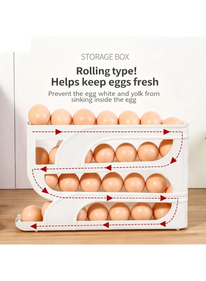 Egg Holder for Fridge, Automatic Rolling Egg Container for Refrigerator, Clear Plastic Egg Dispenser, Stackable Eggs Organizer with Quick Removable inner Tray For Organizers and Storage, 1Pack - Image 2