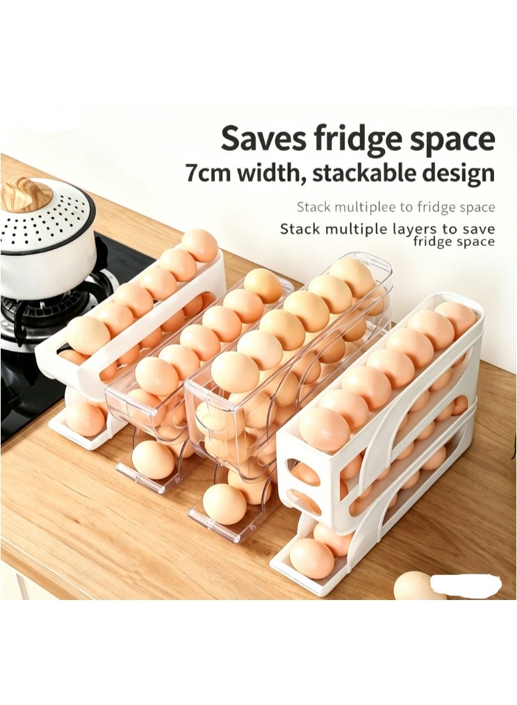 Egg Holder for Fridge, Automatic Rolling Egg Container for Refrigerator, Clear Plastic Egg Dispenser, Stackable Eggs Organizer with Quick Removable inner Tray For Organizers and Storage, 1Pack - Image 3