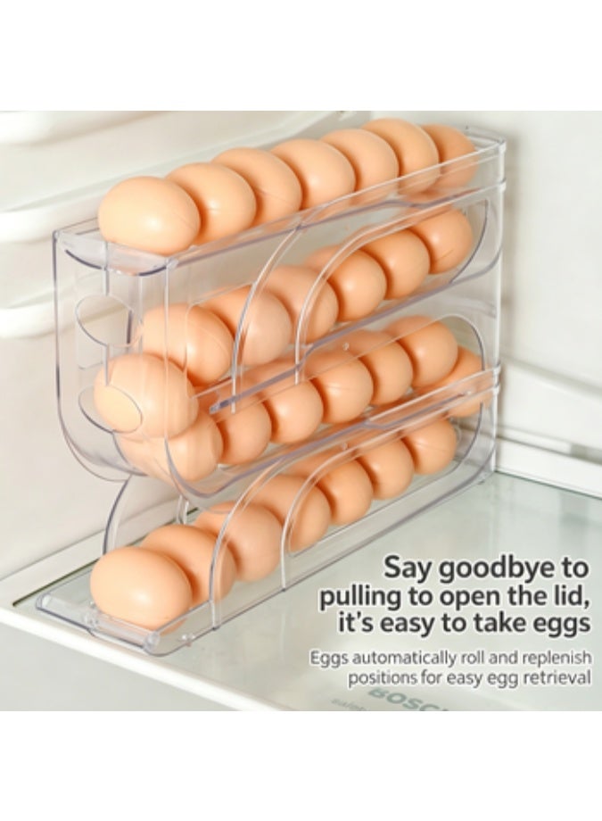 Egg Holder for Fridge, Automatic Rolling Egg Container for Refrigerator, Clear Plastic Egg Dispenser, Stackable Eggs Organizer with Quick Removable inner Tray For Organizers and Storage, 1Pack - Image 5