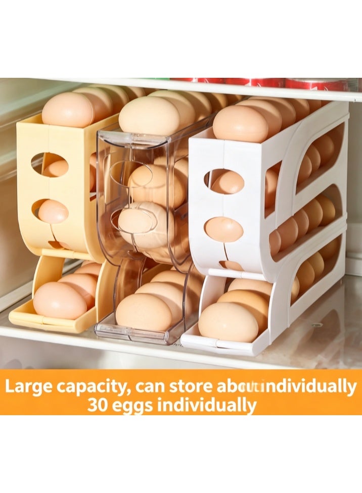 Egg Holder for Fridge, Automatic Rolling Egg Container for Refrigerator, Clear Plastic Egg Dispenser, Stackable Eggs Organizer with Quick Removable inner Tray For Organizers and Storage, 1Pack - Image 4