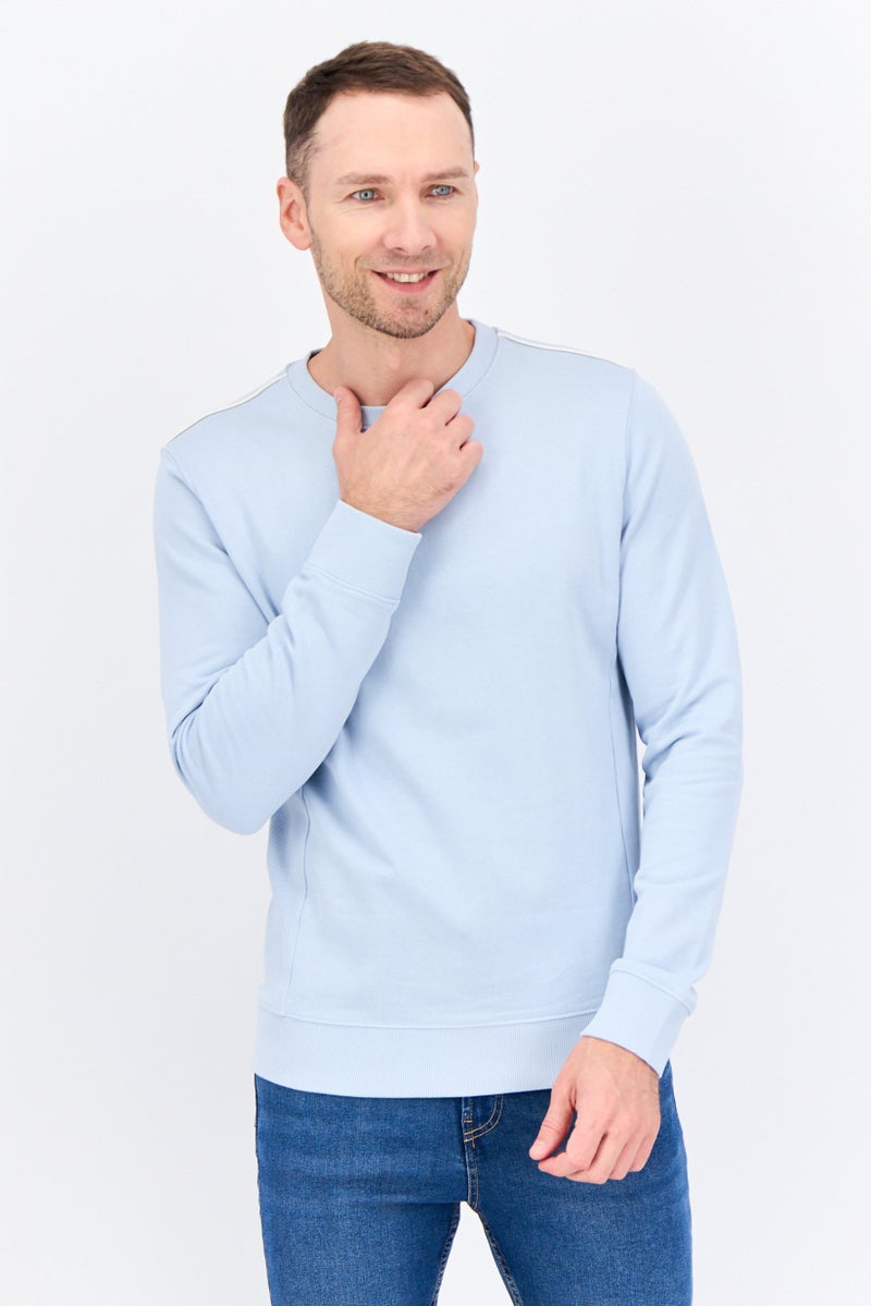Sorbino Men Crew Neck Solid Long Sleeve Sweatshirts, Light Blue - Image 1