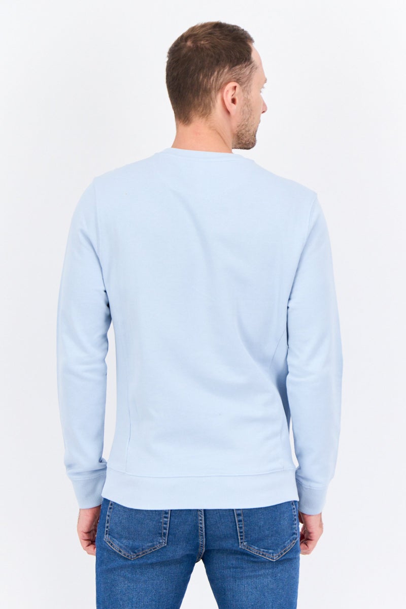 Sorbino Men Crew Neck Solid Long Sleeve Sweatshirts, Light Blue - Image 3