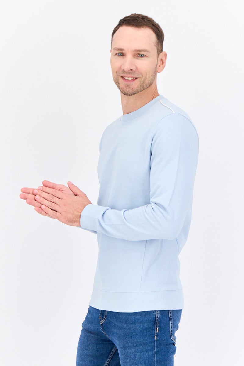 Sorbino Men Crew Neck Solid Long Sleeve Sweatshirts, Light Blue - Image 4