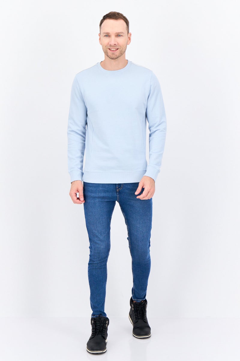 Sorbino Men Crew Neck Solid Long Sleeve Sweatshirts, Light Blue - Image 2
