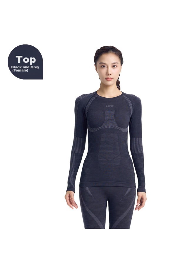 Uto Merino Wool Quick Dry Women's Outdoor Skiing Base Layer Compression Thermal Fashion Sports Top Black Grey - Image 1