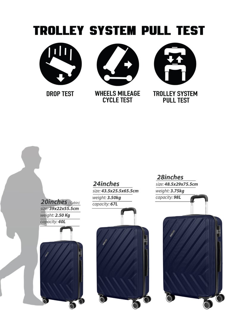 PARAJOHN Chevron 28-Inch (Large) ABS Hard Case Checked-In Luggage Trolley Bag with 4 Spinner Wheels and Lock - Navy Blue - Image 5