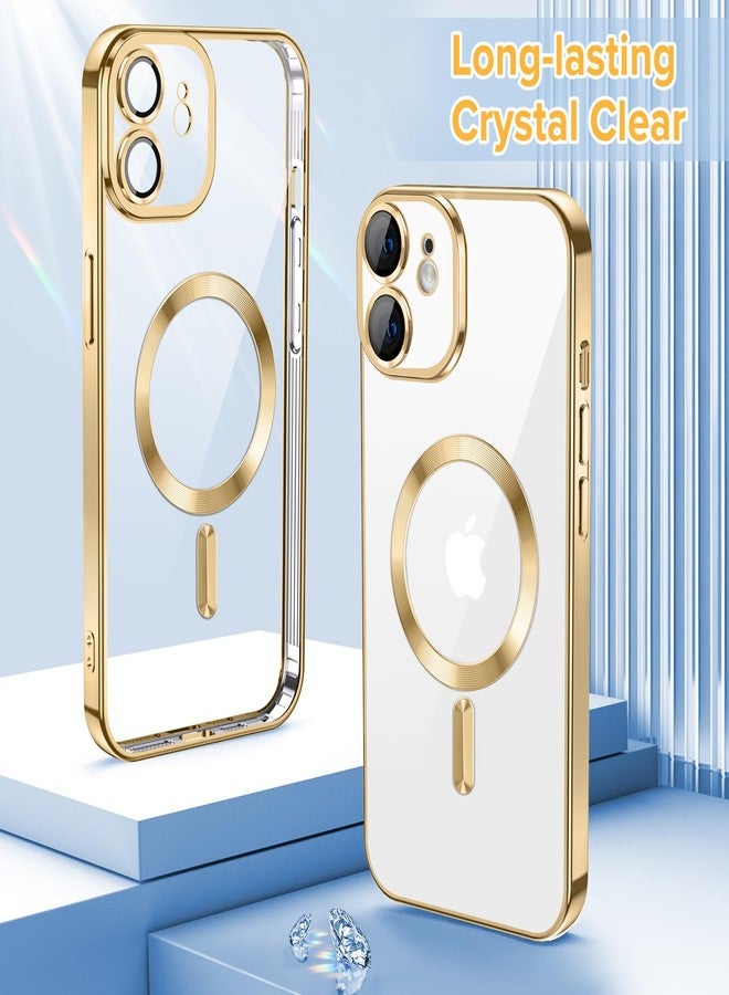 Hython Magnetic Clear for iPhone 12 Case with Camera Lens Protector [Compatible with MagSafe] Luxury Plating Edge Slim Soft TPU Cover Protective Phone Case for iPhone 12 6.1", Gold - Image 2