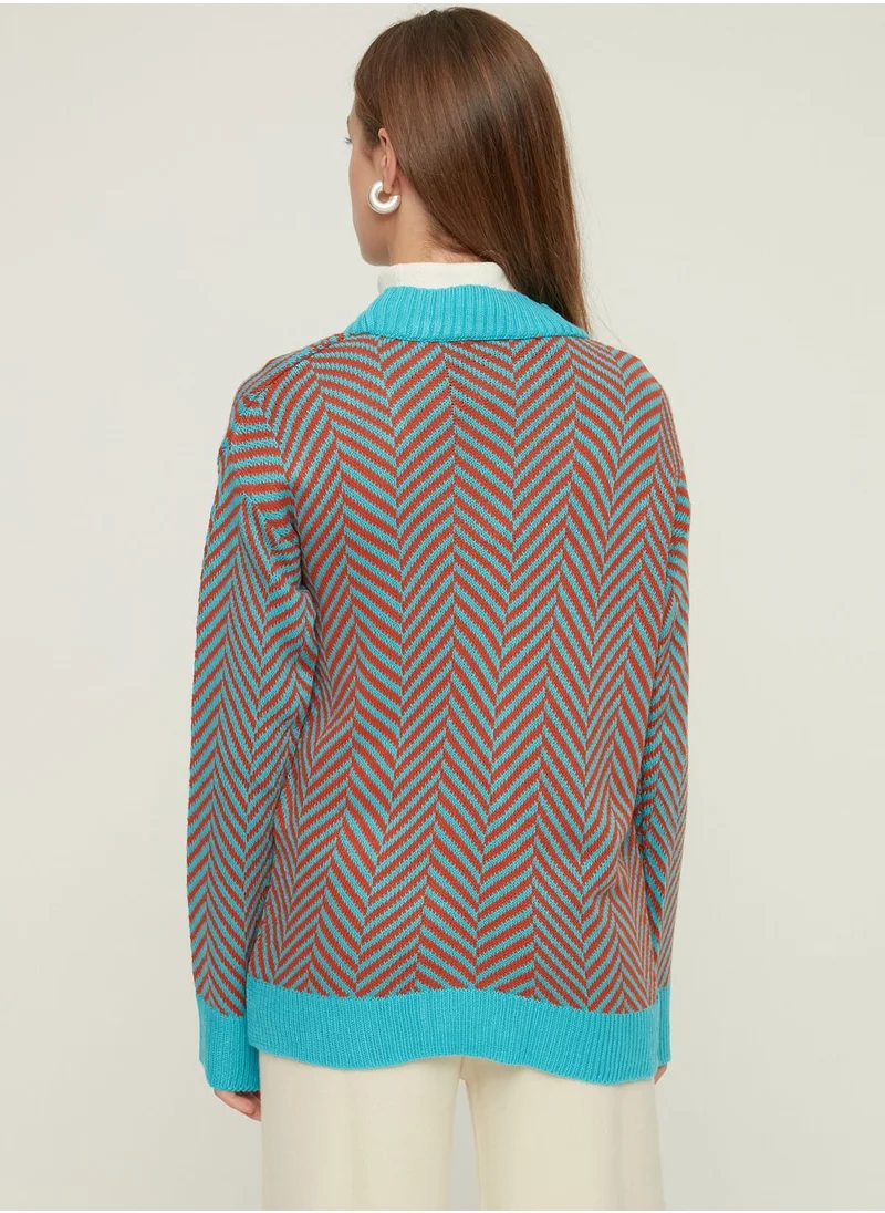 trendyol V-Neck Contrast Detail Cardigan