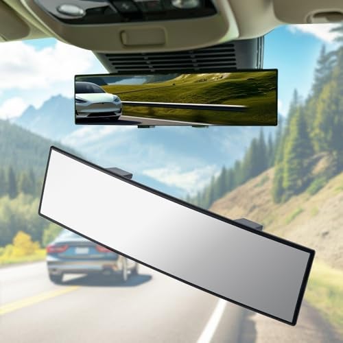 BOOMIBOO Rear View Mirror Chrome Antiglare Panoramic Rear Mirrors Universal 1181 Inch Panoramic Convex Rearview Mirror Cars Accessory for CarsSUVsTrucks Various Kinds Vehicles - Image 1