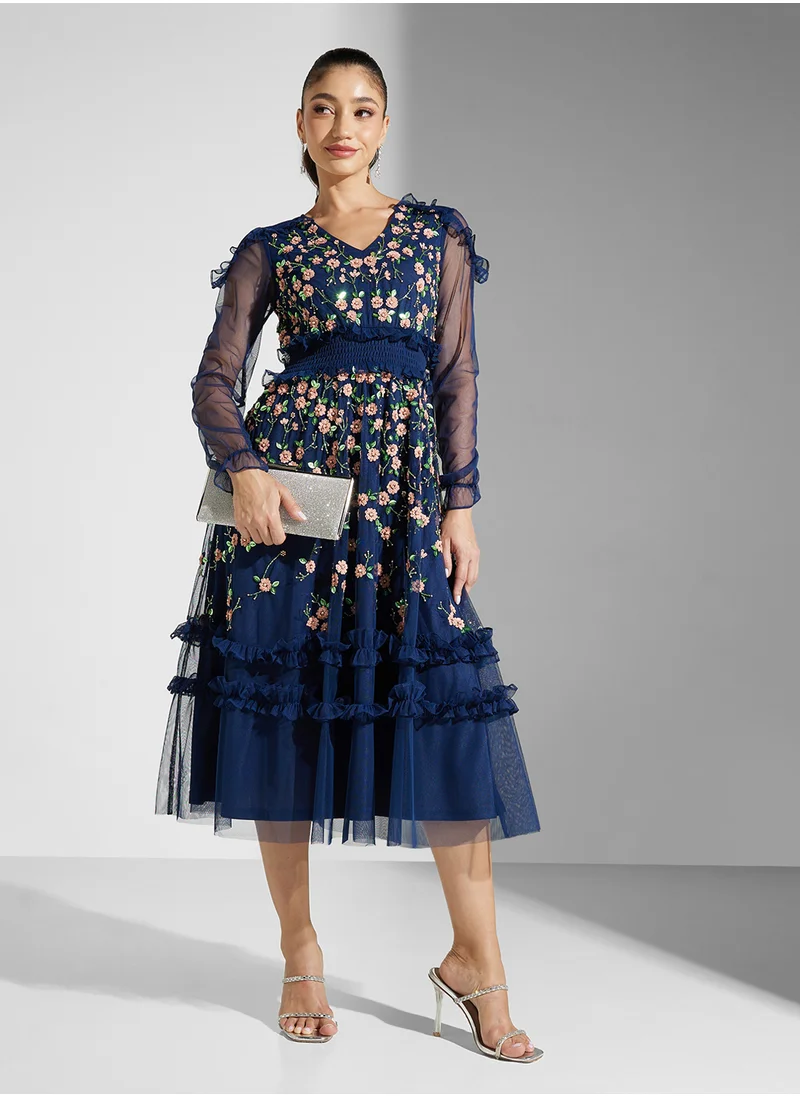 فروك اند فرل Embellished Ruffles Midi Dress