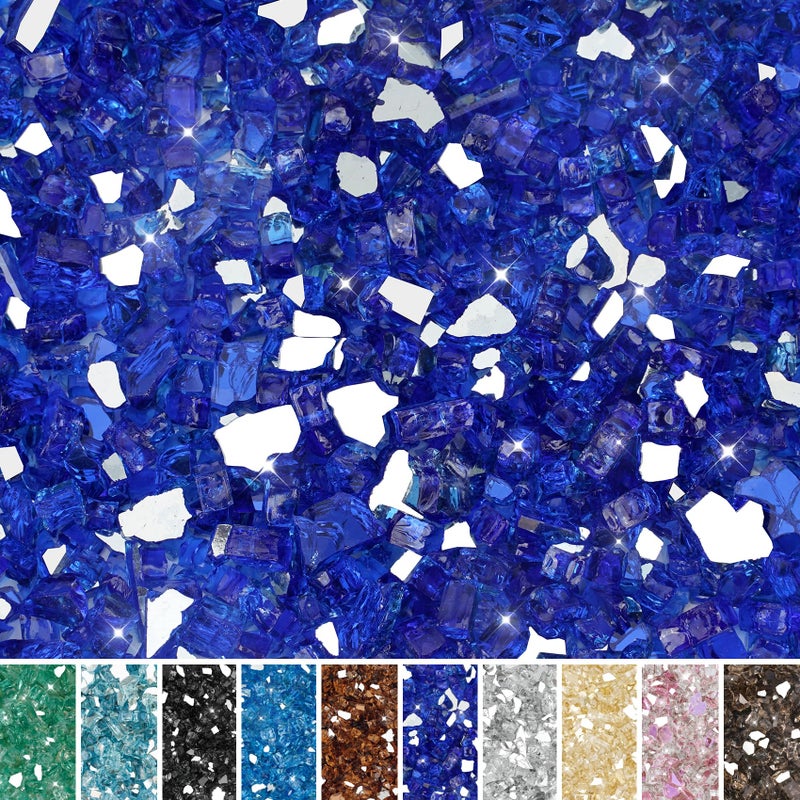 زجاج نار سكاي فليم عالي اللمعان 10 باوند لمدفأة النار وتنسيق الحدائق 12 إنش أزرق كوبالت عاكس