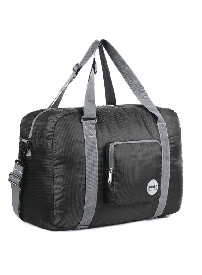Wandf Foldable Travel Duffel Bag Luggage Sports Gym Water Resistant Nylon, Black - Image 1