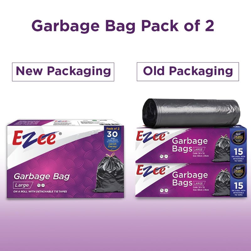 Ezee Garbage Trash Bag for Dustbin | 30 Pieces | Large 24 X 32 Inches I 15 piece x Pack of 2, Disposable plastic, 30 Count, Plastic - Image 3