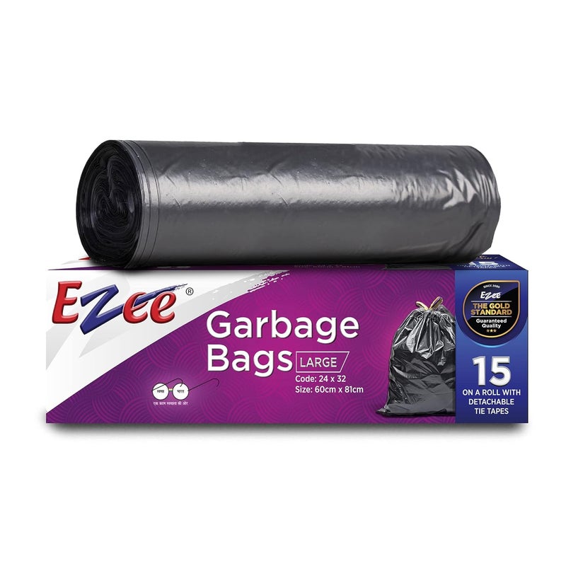 Ezee Garbage Trash Bag for Dustbin | 30 Pieces | Large 24 X 32 Inches I 15 piece x Pack of 2, Disposable plastic, 30 Count, Plastic - Image 2