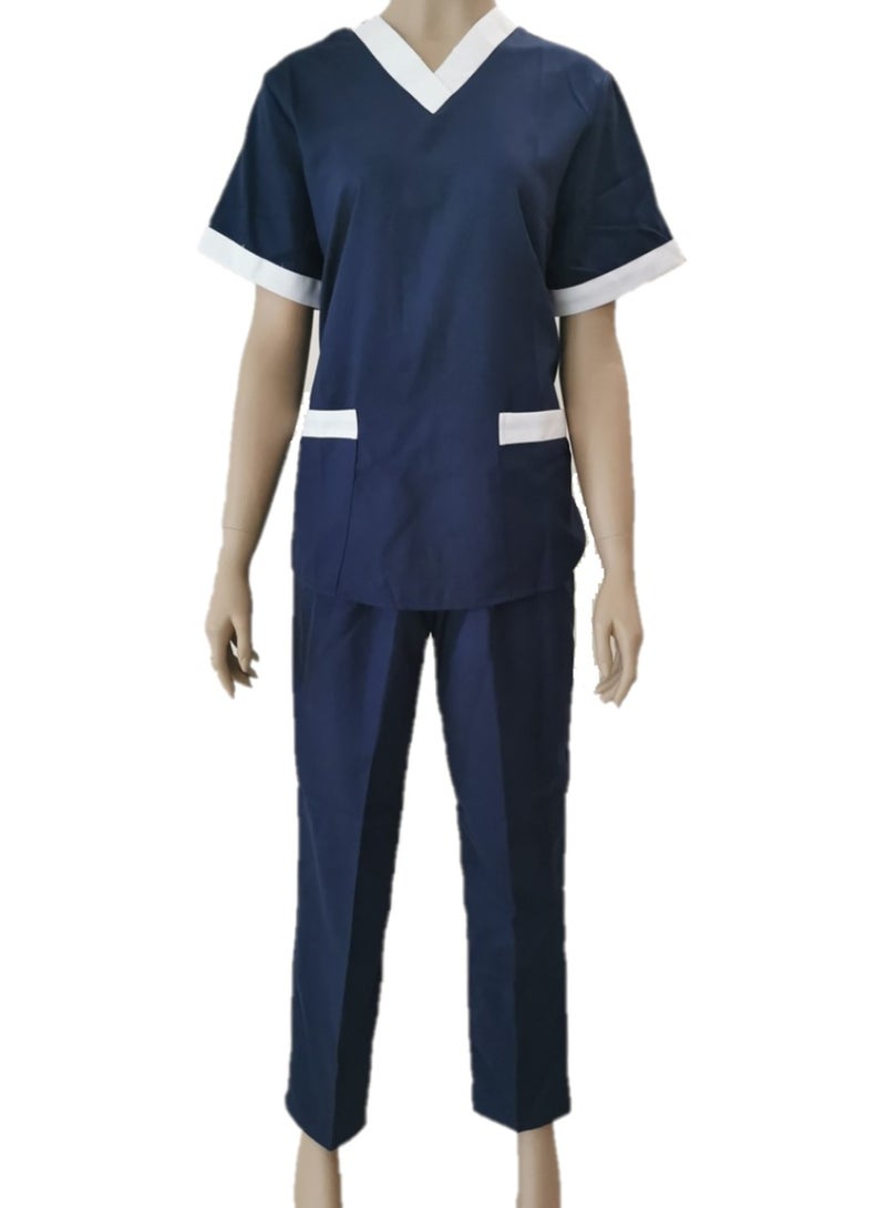 Rannah's Uniform V-Neck Scrub Suit for Nurses and Housekeepers, Short Sleeve with White Piping - Image 3