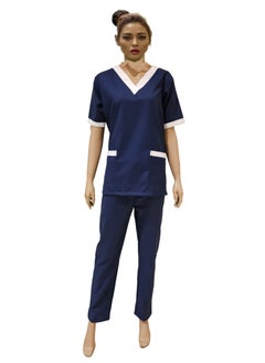 Rannah's Uniform V-Neck Scrub Suit for Nurses and Housekeepers, Short Sleeve with White Piping  - Image 1