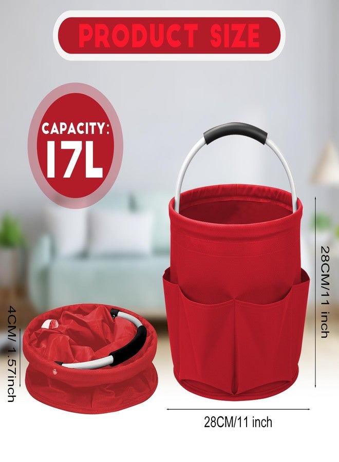 Ashmacdo Cleaning Caddy for Cleaning Supplies,17L Cleaning Supply Caddy with Handle Foldable Cleaning Supplies Organizer Bucket Cleaning Products Organizers for Home, Garden (Red) - Image 5