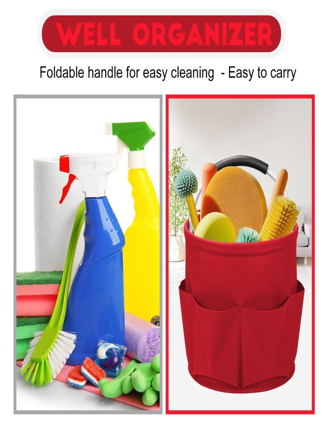 Ashmacdo Cleaning Caddy for Cleaning Supplies,17L Cleaning Supply Caddy with Handle Foldable Cleaning Supplies Organizer Bucket Cleaning Products Organizers for Home, Garden (Red) - Image 4