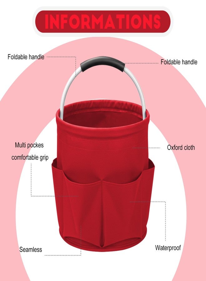 Ashmacdo Cleaning Caddy for Cleaning Supplies,17L Cleaning Supply Caddy with Handle Foldable Cleaning Supplies Organizer Bucket Cleaning Products Organizers for Home, Garden (Red) - Image 2