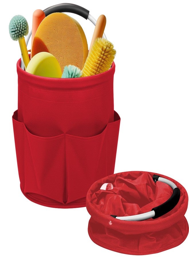 Ashmacdo Cleaning Caddy for Cleaning Supplies,17L Cleaning Supply Caddy with Handle Foldable Cleaning Supplies Organizer Bucket Cleaning Products Organizers for Home, Garden (Red) - Image 1