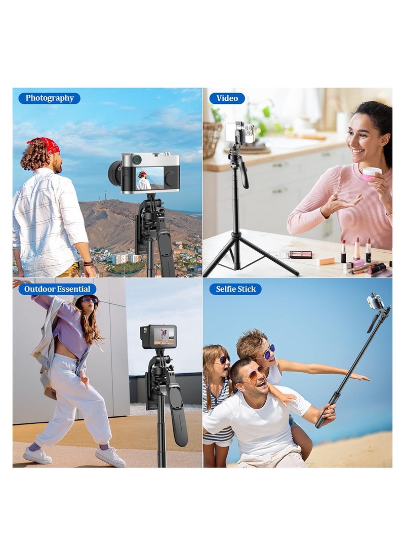 Meiyilan - 65-100mm Phone Tripod & Selfie Stick, Tripod for iPhone with Remote Extendable All-in-1 Travel Light Phone Tripod Stand, Portable Camera Tripod with Cell Phone iPhone Android Camera GoPro, Black - Image 1