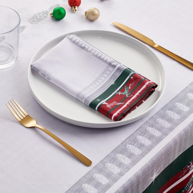 Kadut Christmas Napkins Plaid Charming Reindeer Design Cloth Napkins 17x17 Inch Set of 4  Heavy Duty Fabric  Stain Proof Napkins for Harvest Holiday Fall Parties Christmas - Image 1