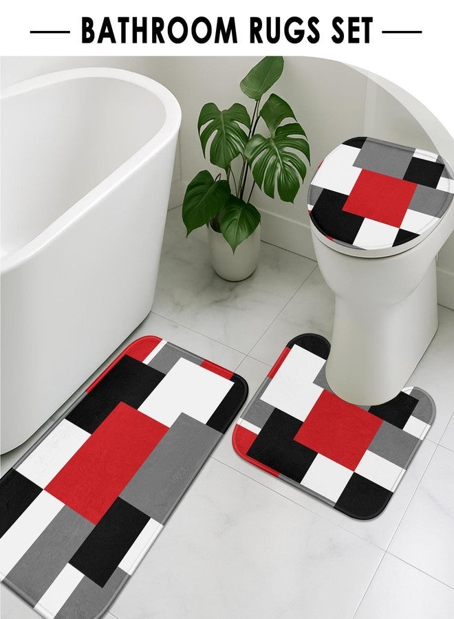 ArtSocket Geometric Red Bathroom Set with Shower Curtain and Rugs Accessories, Black and Gray Modern Shower Curtain, Red Bathroom Decor 4 Pcs - Image 5
