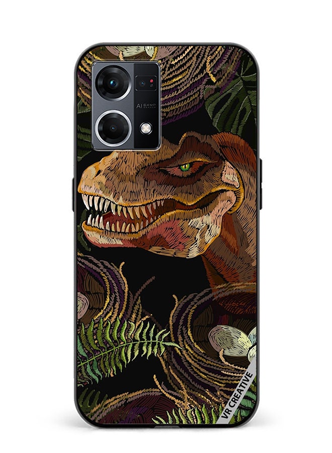 VR CREATIVE Protective Case Cover For Oppo Reno8 4G Tyrannosaurus Rex Head, Palm Leaves And Eggs In Bird Nest Design Multicolour - Image 1