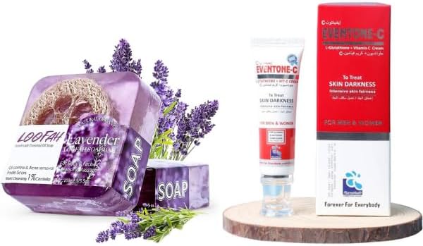 EventoneC Skin Whitening Cream Handmade Lavender Soap Pack of 2 Deep Cleansing Skin Brightening Duo Glutathione Vitamin C Natural Lavender Oil for Acne Dark Spots