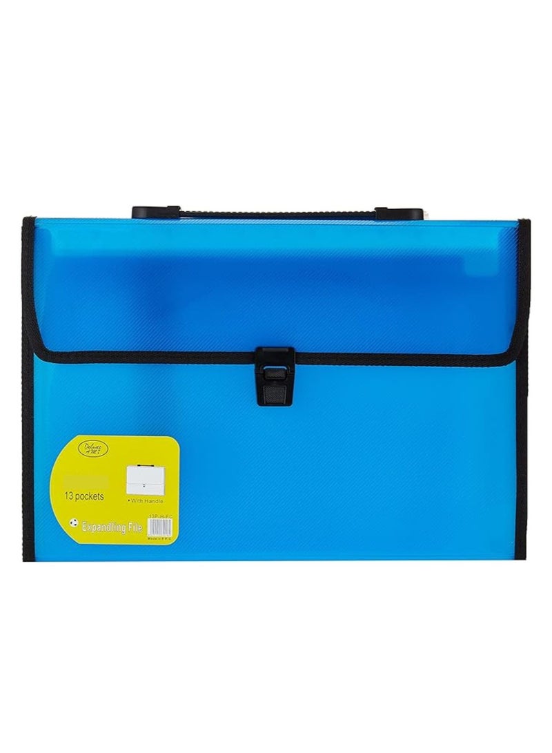 Deluxe Expanding File With Handle 13 Pockets, A4 Size, Assorted Transparent, Black, Blue, Assorted Color, 13P H A4 - Image 1