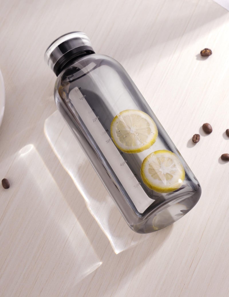 NiHome Glass Water Bottle 25oz/750ml with Two Caps, Stainless-Steel Straw, Brush and Silicone Cover, High Borosilicate Glass for Hot & Cold Beverages, Leak-Proof for Travel, Gym, Office (Smoky Gray) - Image 5
