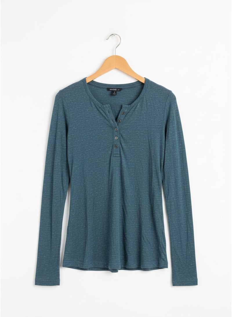 Janina Women’s Long Sleeve Henley Top – Soft Casual Button Neck T-Shirt for Everyday Wear - Image 2