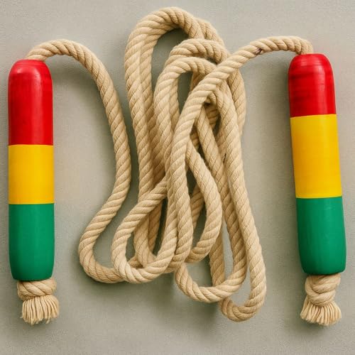 Neotea Cotton Skipping Rope with Wooden Handles | Heavy Jump Rope for Kids & Adults | Fitness, Workout & Weight Loss Exercise Rope | Durable Gym Training Skipping Rope | Multi-Color | Pack of 1 - Image 1