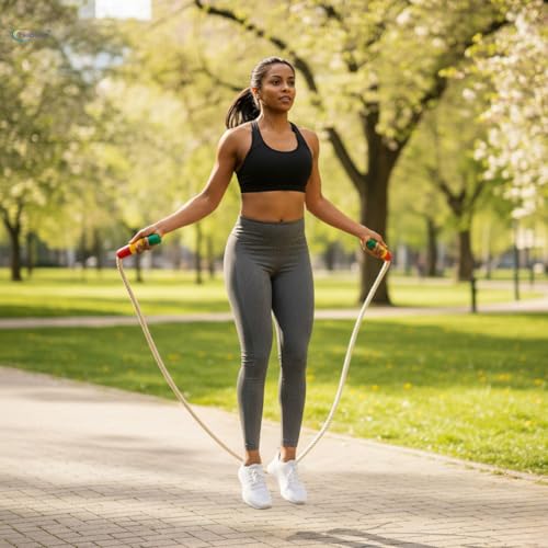 Neotea Cotton Skipping Rope with Wooden Handles | Heavy Jump Rope for Kids & Adults | Fitness, Workout & Weight Loss Exercise Rope | Durable Gym Training Skipping Rope | Multi-Color | Pack of 1 - Image 5