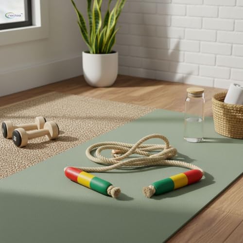 Neotea Cotton Skipping Rope with Wooden Handles | Heavy Jump Rope for Kids & Adults | Fitness, Workout & Weight Loss Exercise Rope | Durable Gym Training Skipping Rope | Multi-Color | Pack of 1 - Image 3