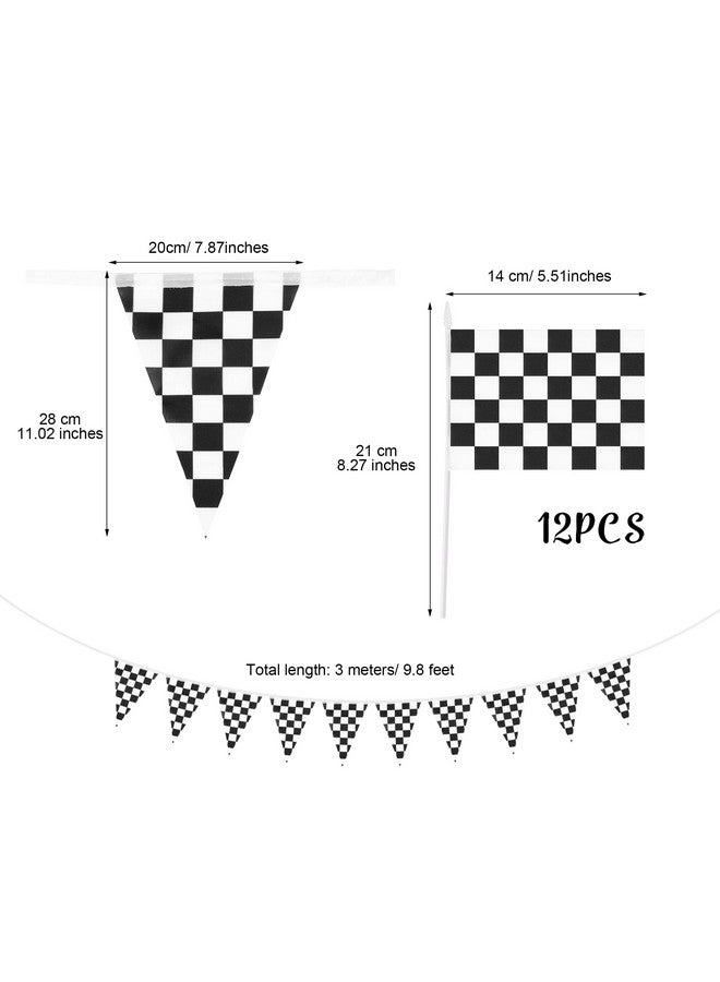 Remagr 15 Pcs Race Car Party Supplies, Include Racing Car Theme Backdrop, Racetrack Tablecloth, Checkered Racing Pennant Banner, 12 Black White Checkered Flags for Kids Racing Theme Birthday Party Decoration - Image 4