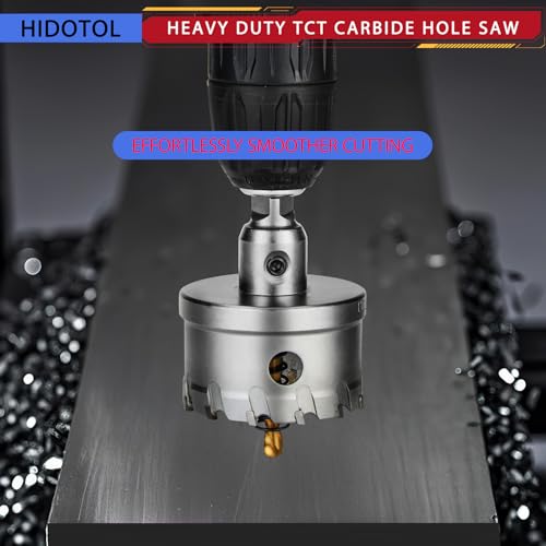 HIDOTOL 20PC TCT Carbide Hole Saw Kit 1/2" - 2-1/8" Tungsten Carbide Drill Bits Set with Titanium Pilot & L-Wrench, for Hard Metal Stainless Steel, Iron, Aluminum with Aluminium Case. - Image 4