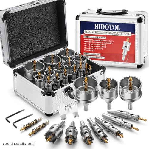 HIDOTOL 20PC TCT Carbide Hole Saw Kit 1/2" - 2-1/8" Tungsten Carbide Drill Bits Set with Titanium Pilot & L-Wrench, for Hard Metal Stainless Steel, Iron, Aluminum with Aluminium Case. - Image 1