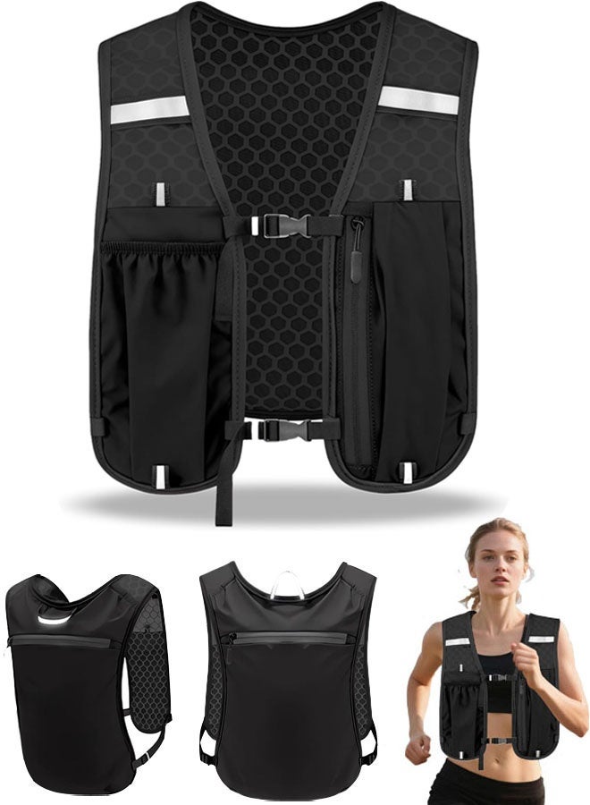 Running Vest for Men Women, Adjustable Reflective Hydration Vest with Phone Holder & Storage Lightweight & Breathable Running Backpack for Trail Running Marathon Race Jogging Cycling, Black - Image 1