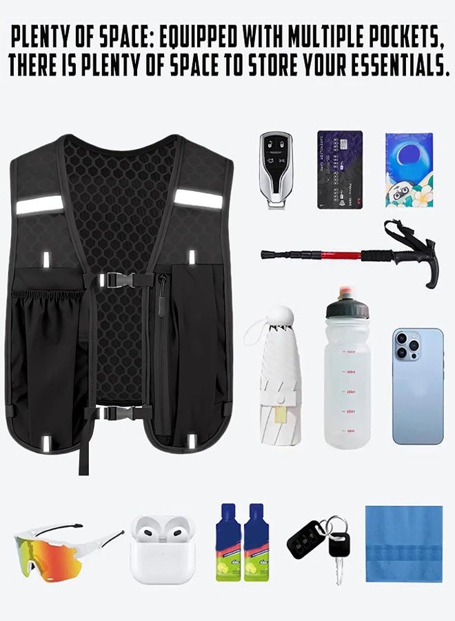 Running Vest for Men Women, Adjustable Reflective Hydration Vest with Phone Holder & Storage Lightweight & Breathable Running Backpack for Trail Running Marathon Race Jogging Cycling, Black - Image 3