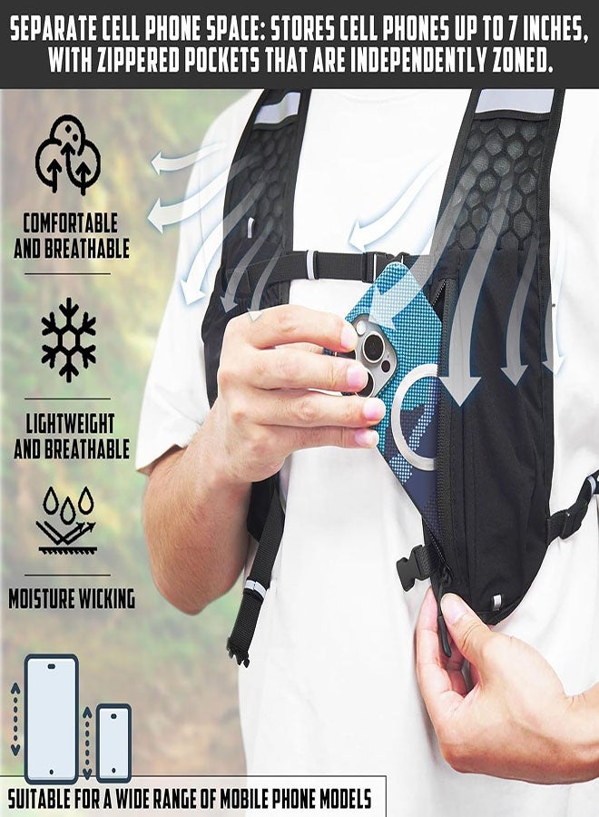 Running Vest for Men Women, Adjustable Reflective Hydration Vest with Phone Holder & Storage Lightweight & Breathable Running Backpack for Trail Running Marathon Race Jogging Cycling, Black - Image 4